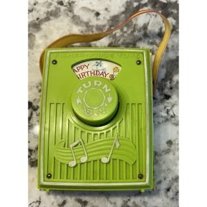 Vintage Fisher Price Green Pocket Radio Happy Birthday Music Play Toy #768 WORKS